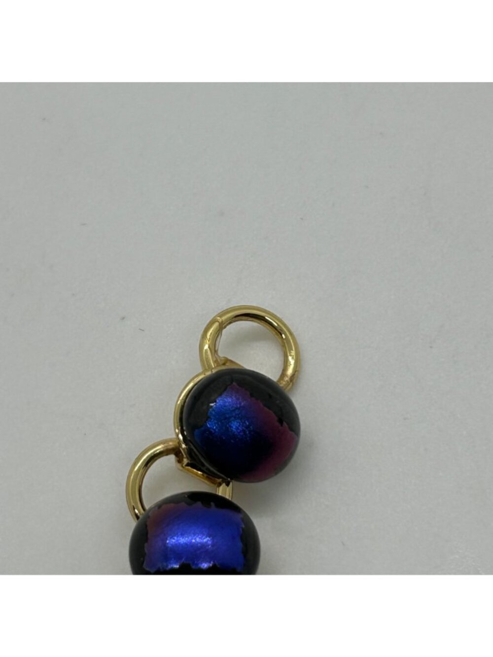 Vintage Gold-Tone Bracelet With Iridescent Dichroic Glass Beads Blue Purple - Picture 12 of 16